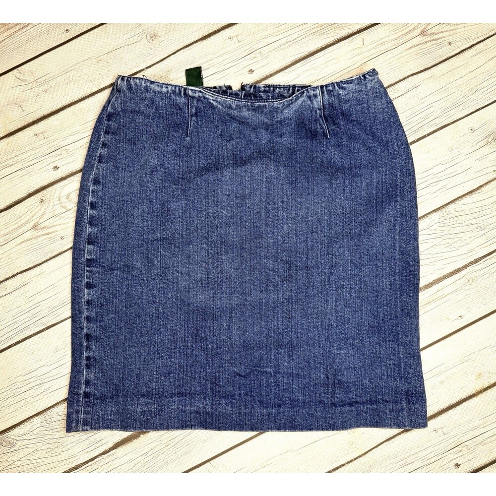 VTG Ralph Lauren Denim Skirt Womens Size 12P Blue Jeans Co Pockets Knee Length